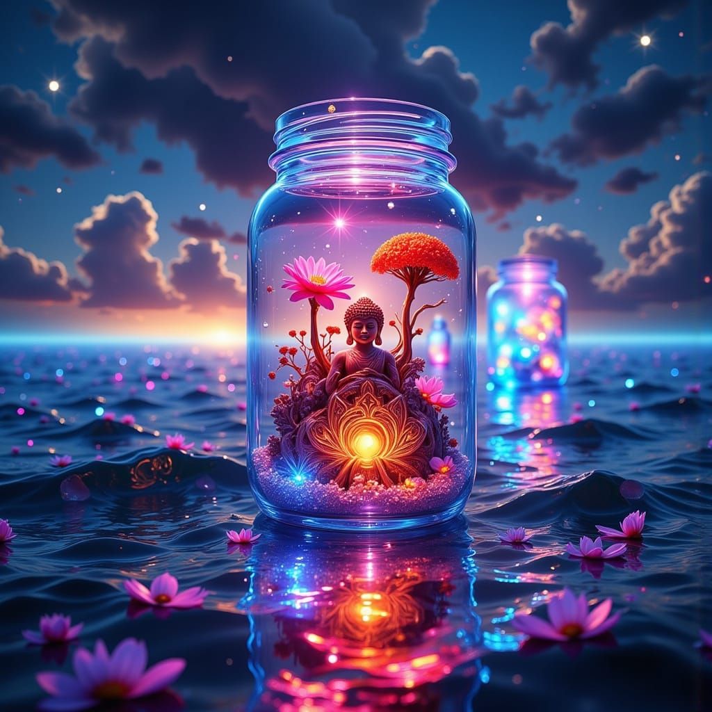 Neon Glass Worlds on the Atlantic Ocean as Impressionism