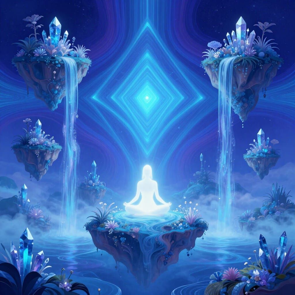 Ethereal Utopia Landscape in Deep Blue Hues