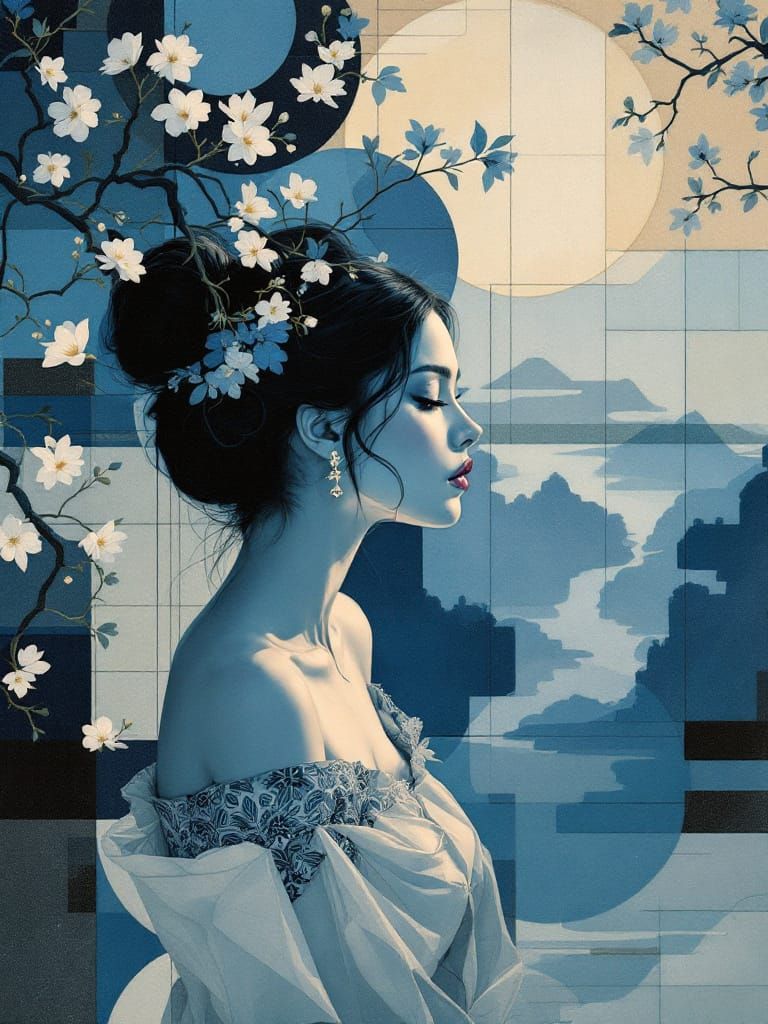 Geometric Pin-Up Meets Ukiyo-e Garden