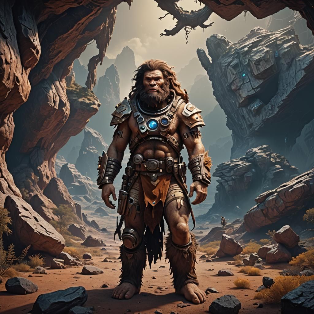 Caveman Teleconferences Astronaut: Detailed Matte Painting