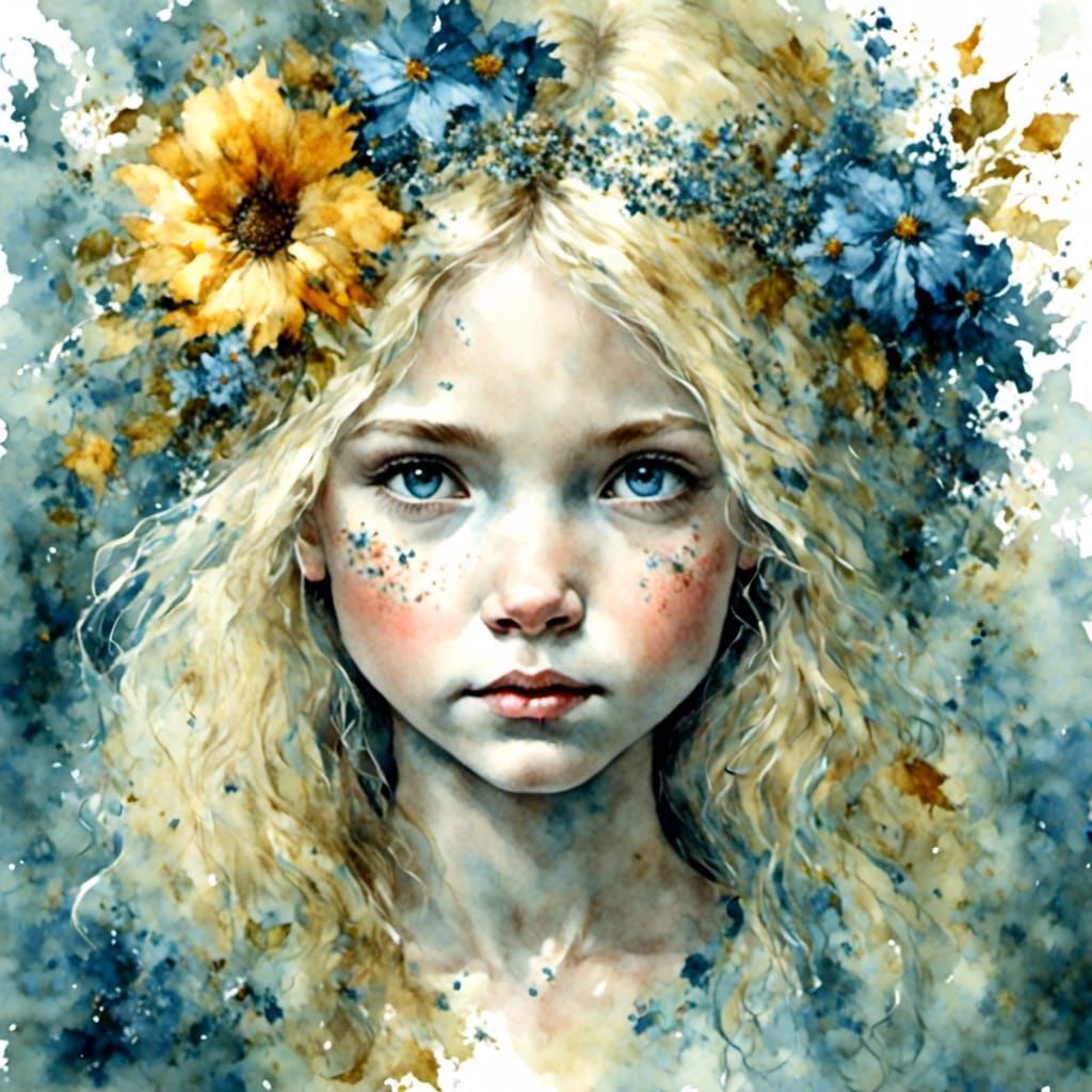Blonde Haired Girl Portrait in Fairy Tale Style