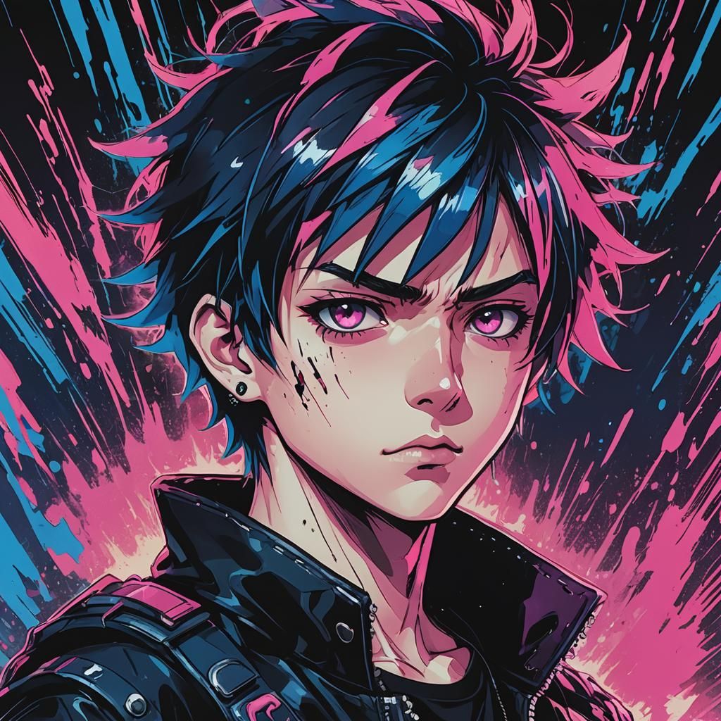 Punk Teen in Vibrant Anime Style