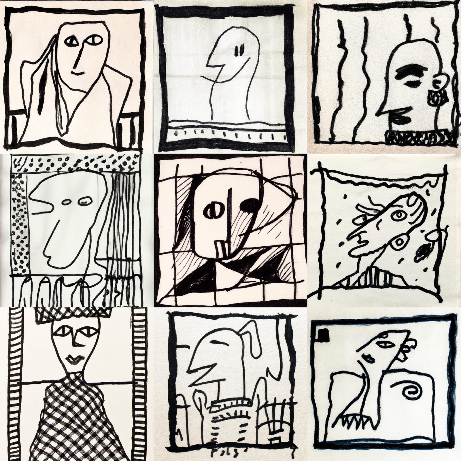 Picasso-esque Black Ink Sketch on Napkin