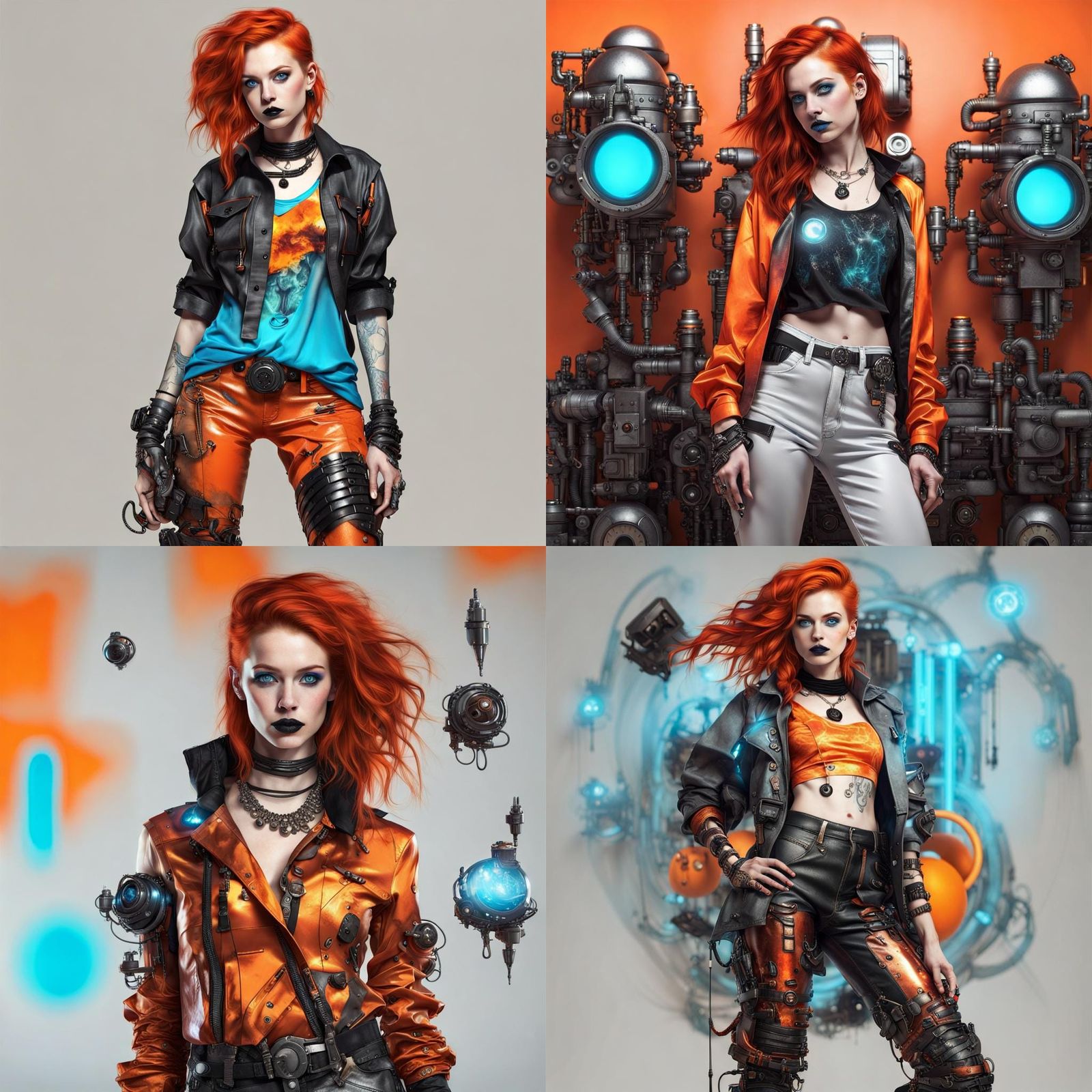 Cyberpunk Redhead with Floating Objects in 3D Render