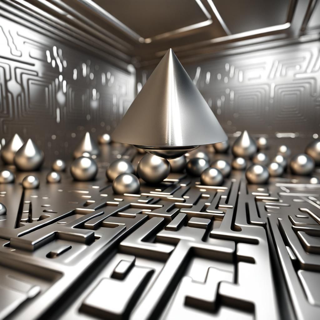 Silver Sphere Acoustic Levitation Over Pyramid