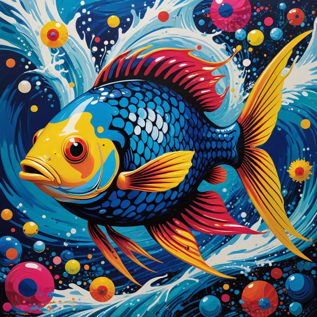 Vibrant Fish in Pop Art Style Swim Against the Current