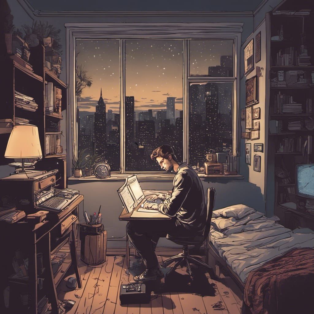Cozy Night Music Scene in Detailed Matte Painting