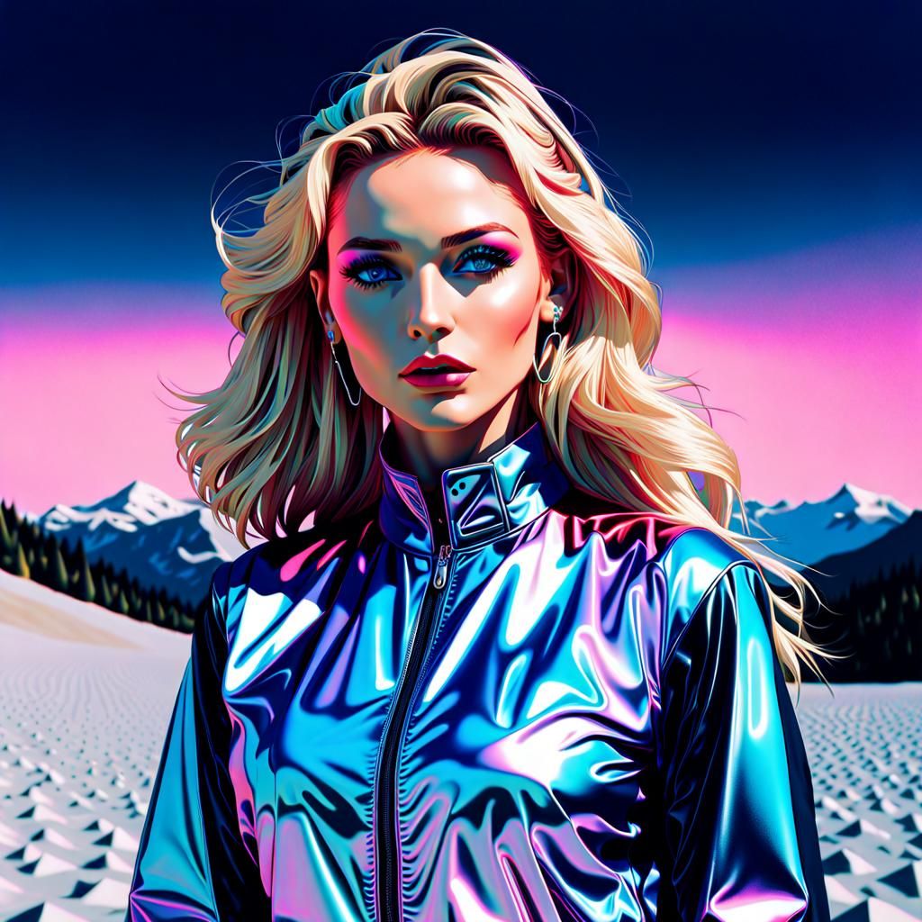Vaporwave Portrait of a German Model in 80s Fashion