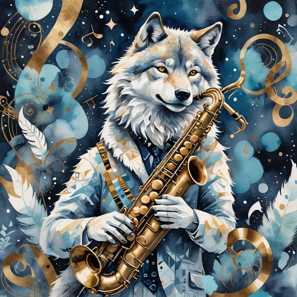 Generate an imaginative abstract image of a stray wolf with ...