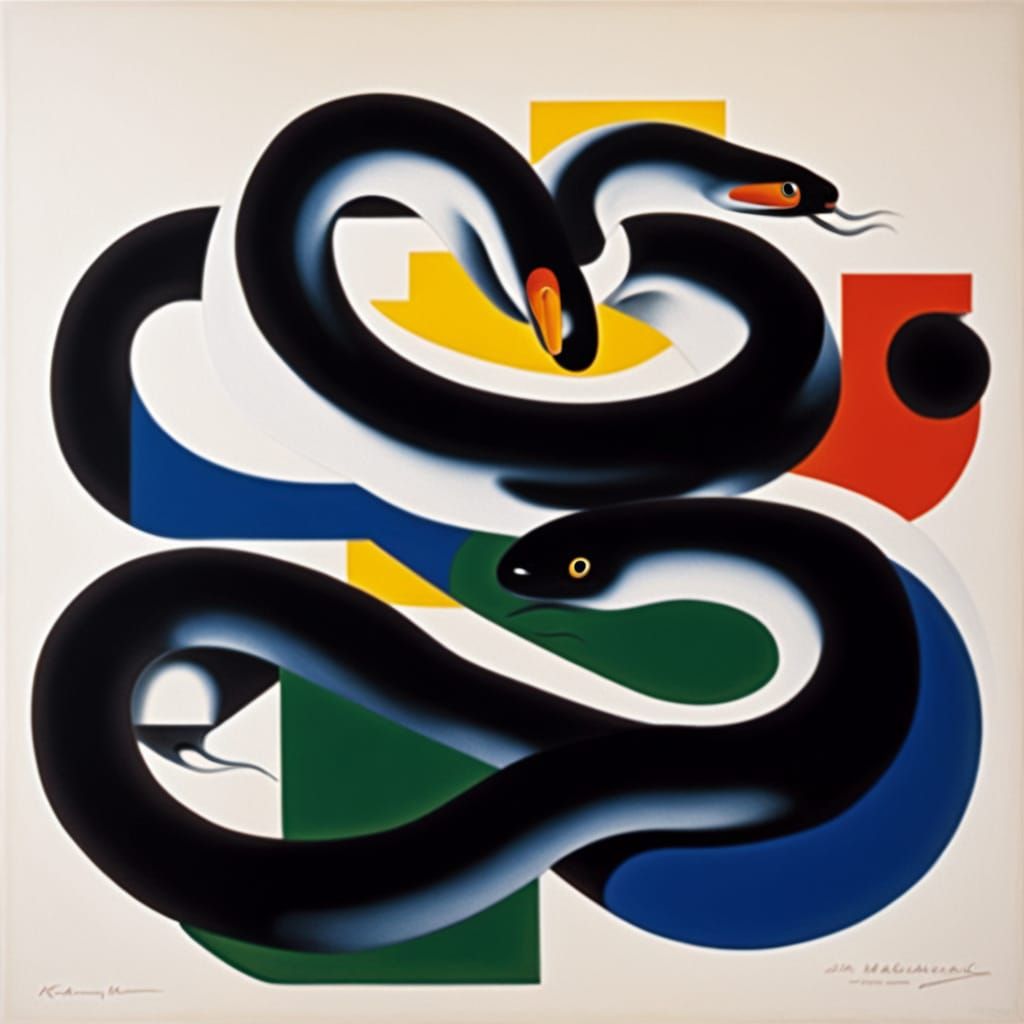 Airbrush Snake Art in Suprematist Style