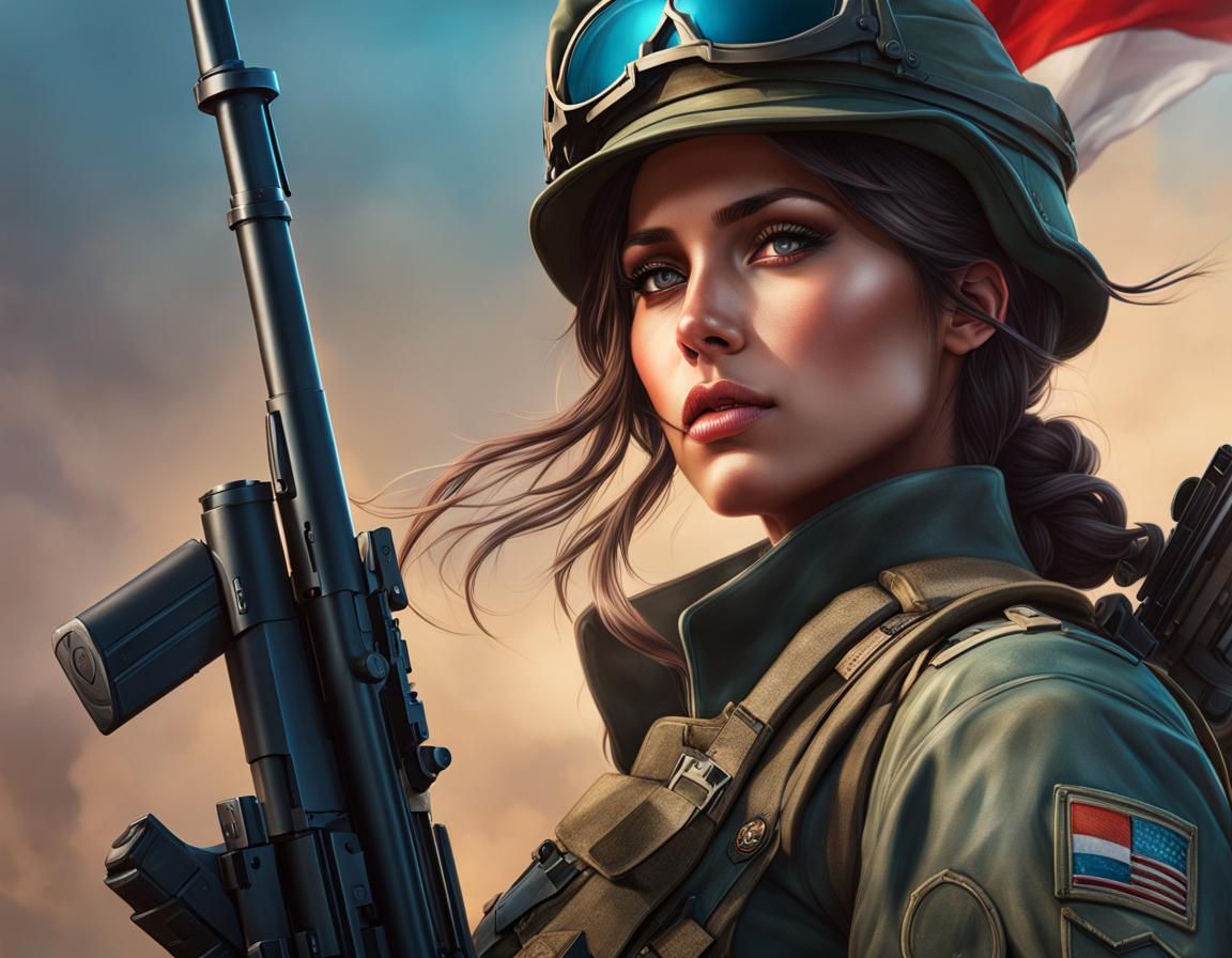 Young French Soldier Sniper Portrait in Hyperdetailed Style