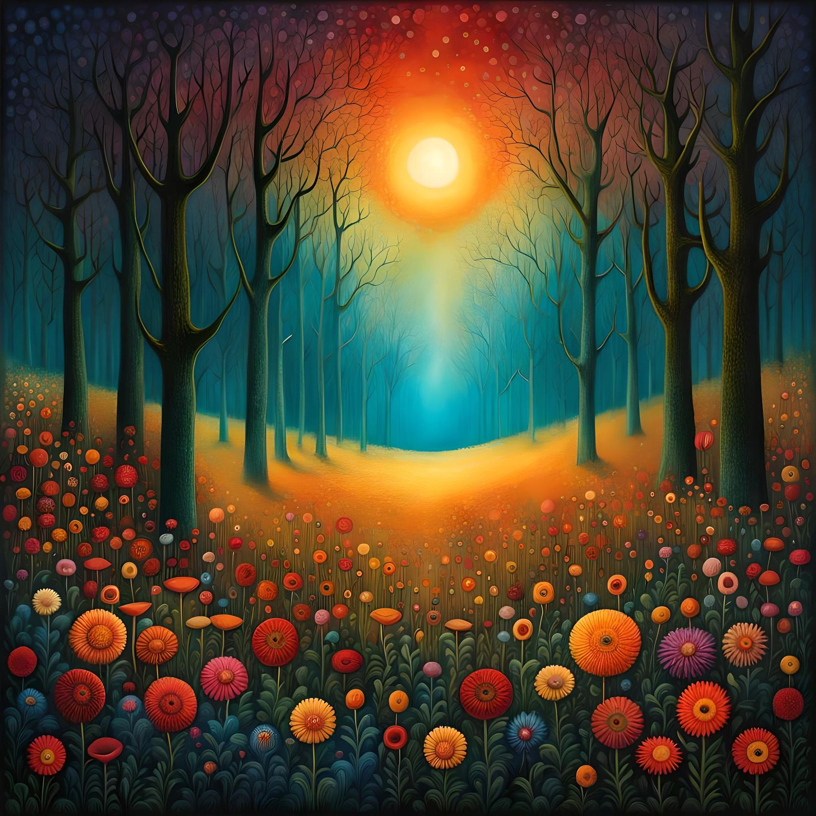 Eldritch Forest: Bright Flower Field Illustration