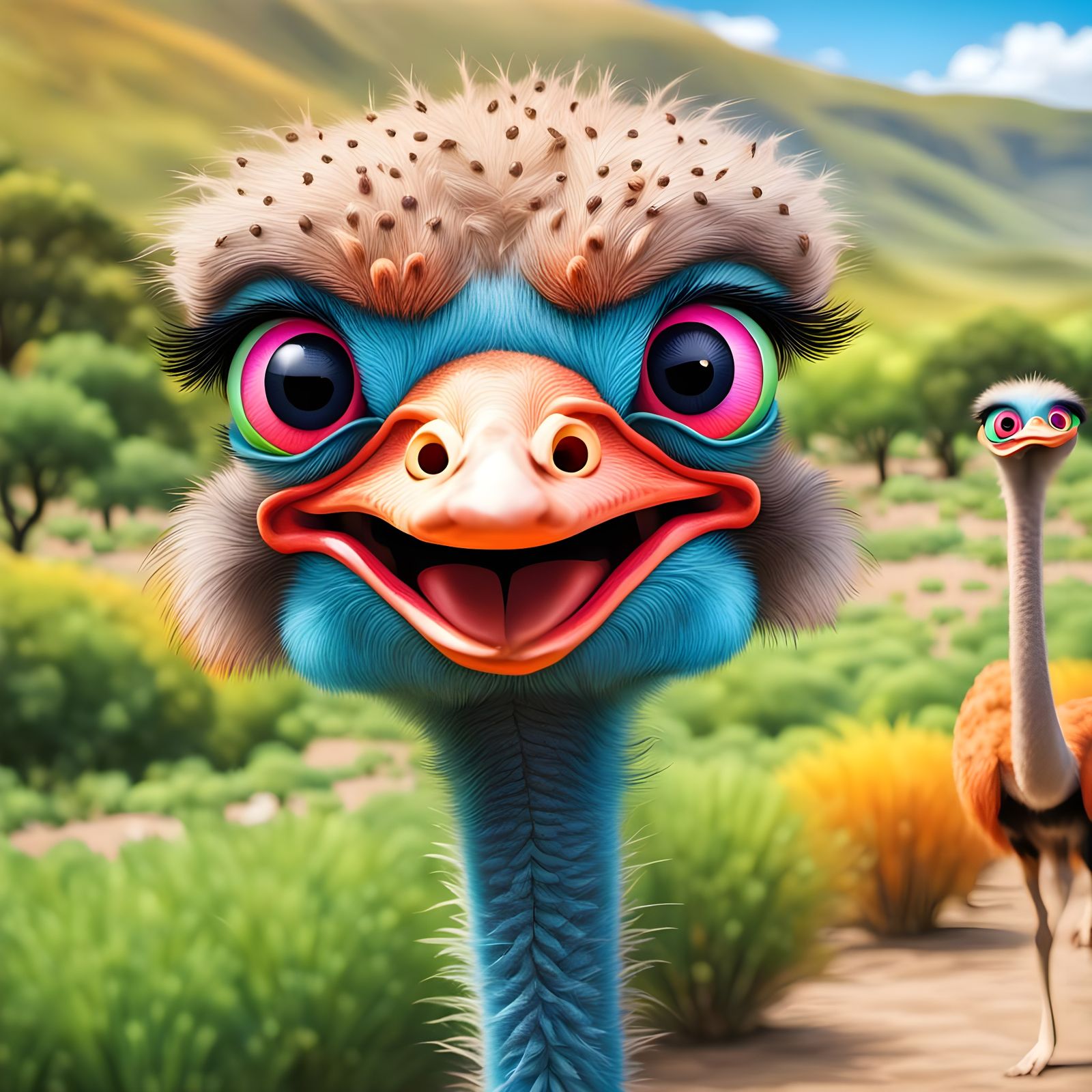Crazy ostrich smiling