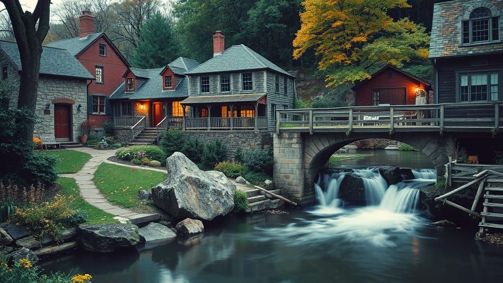 Gentle New England Mill Town in Photorealistic Comic Art