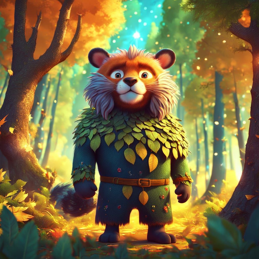 Barash Smeshariki Character in Forest, Digital Art