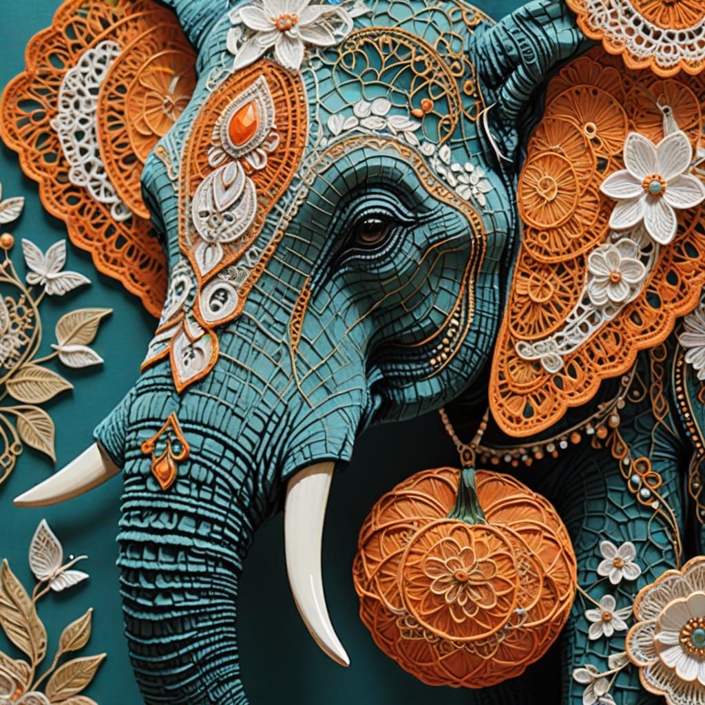 Elephant in Vibrant Applique Collage