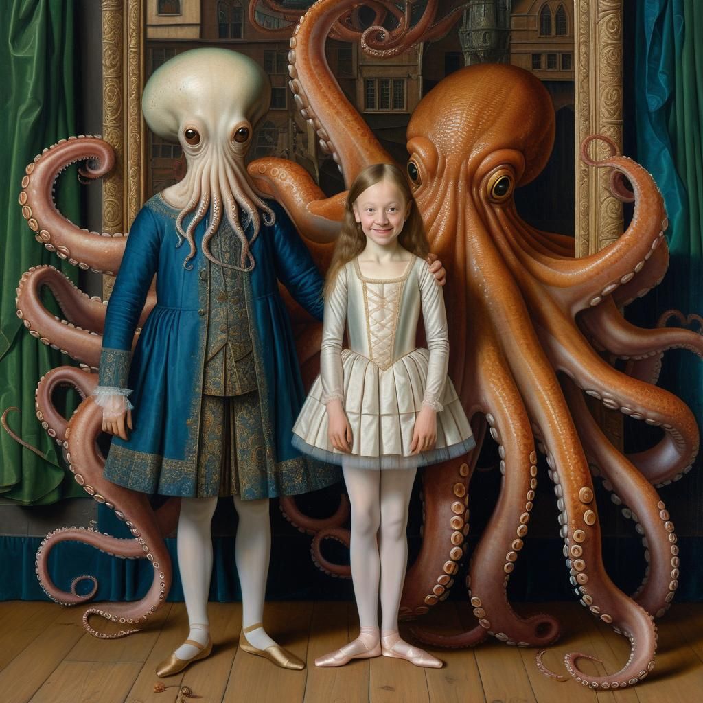 Girl with Octopus in Jan van Eyck Style