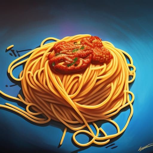 Hyperrealistic Spaghetti Splash Art: Detailed Food Concept