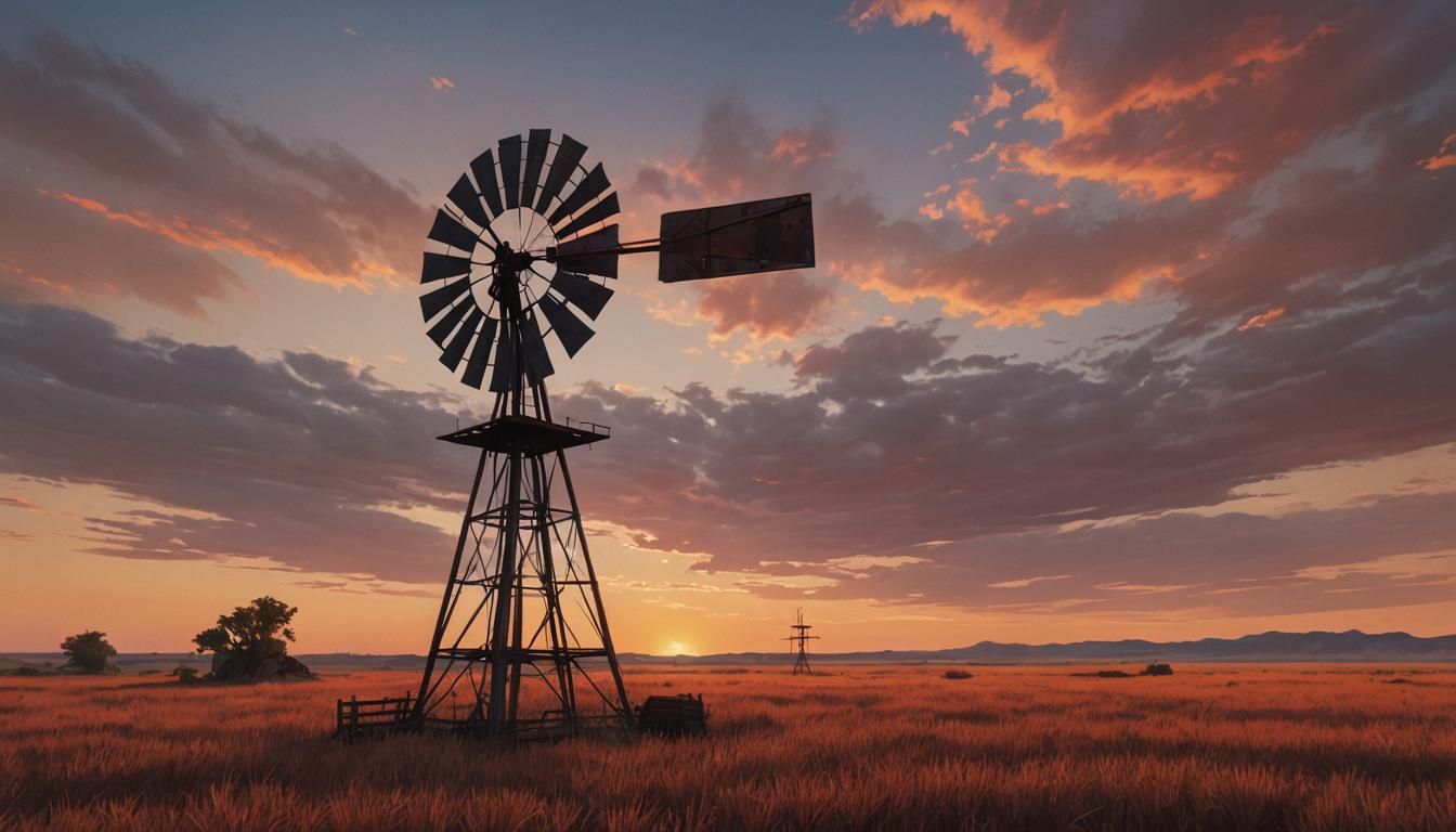 Oklahoma Prairie Windmill at Sunset