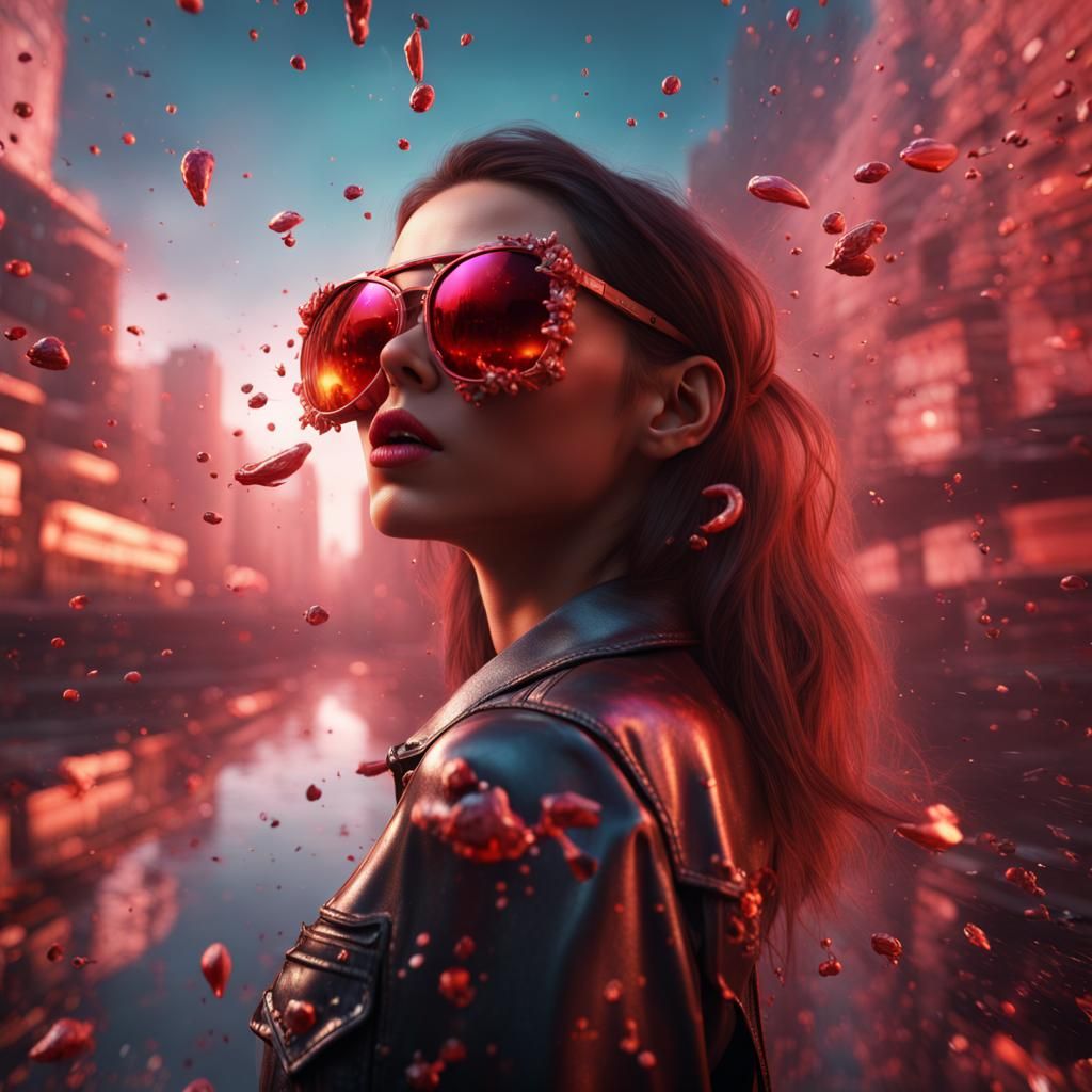 nuke falling in the reflection of a shocked girls sunglasses