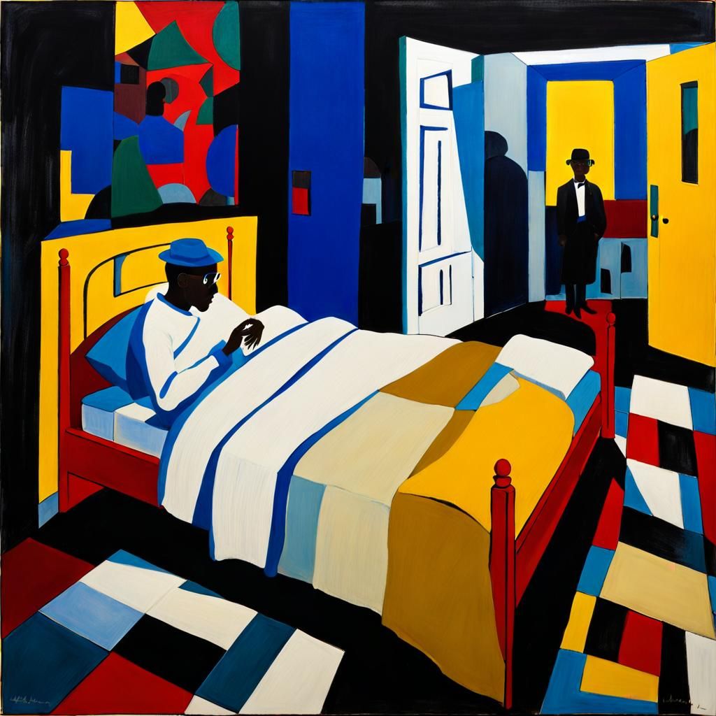 Cubist Faceless Man in Stark Monochromatic Room