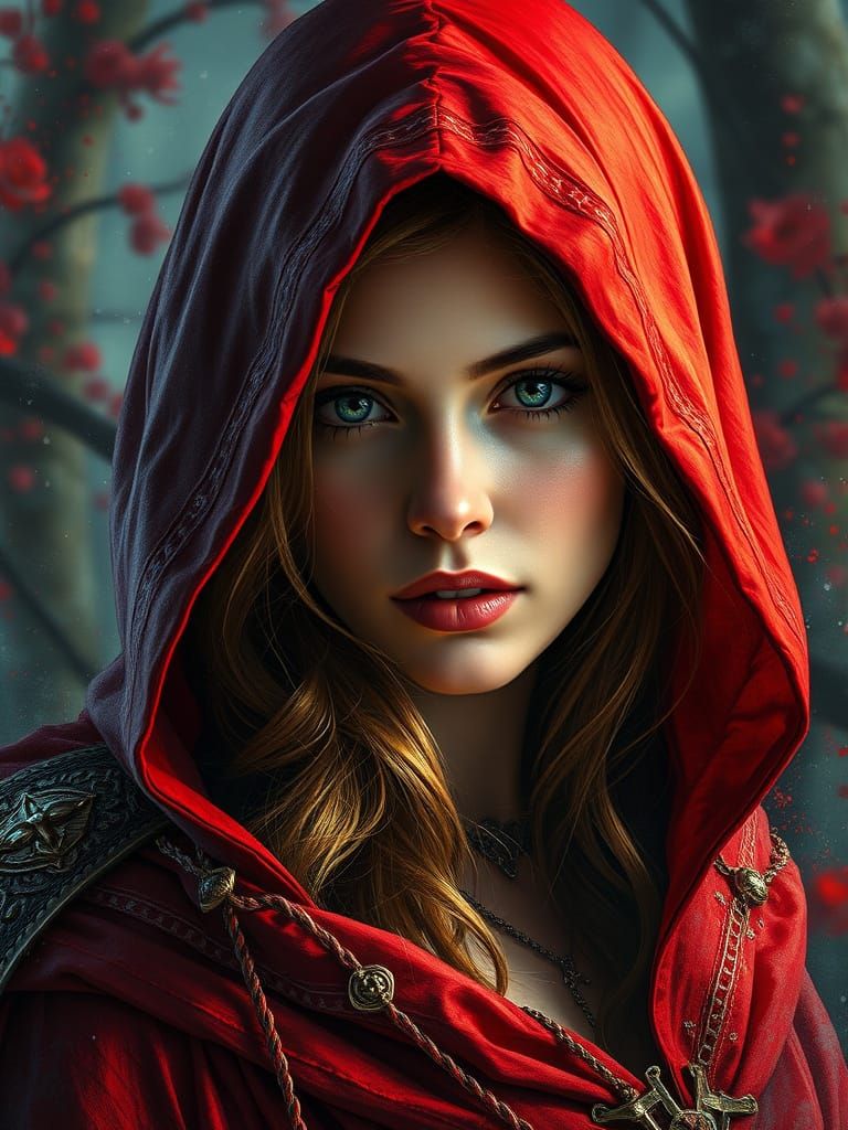 Voluptuous Red Riding Hood in Vibrant Hyperrealism