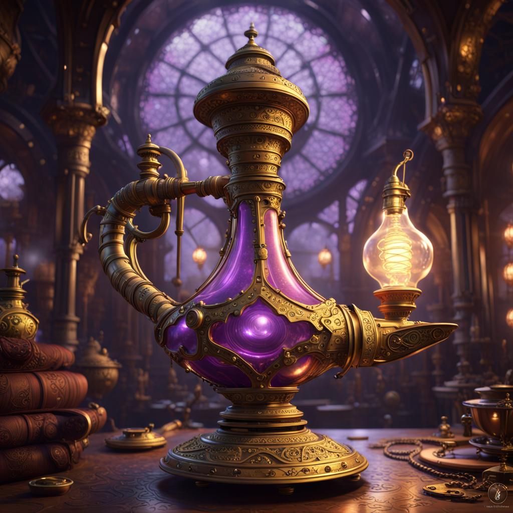 Steampunk Genie Lamp in Dark Fantasy Style