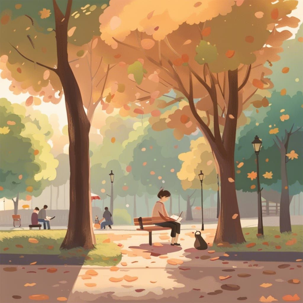Serene Lofi Park Scene in Anime Style
