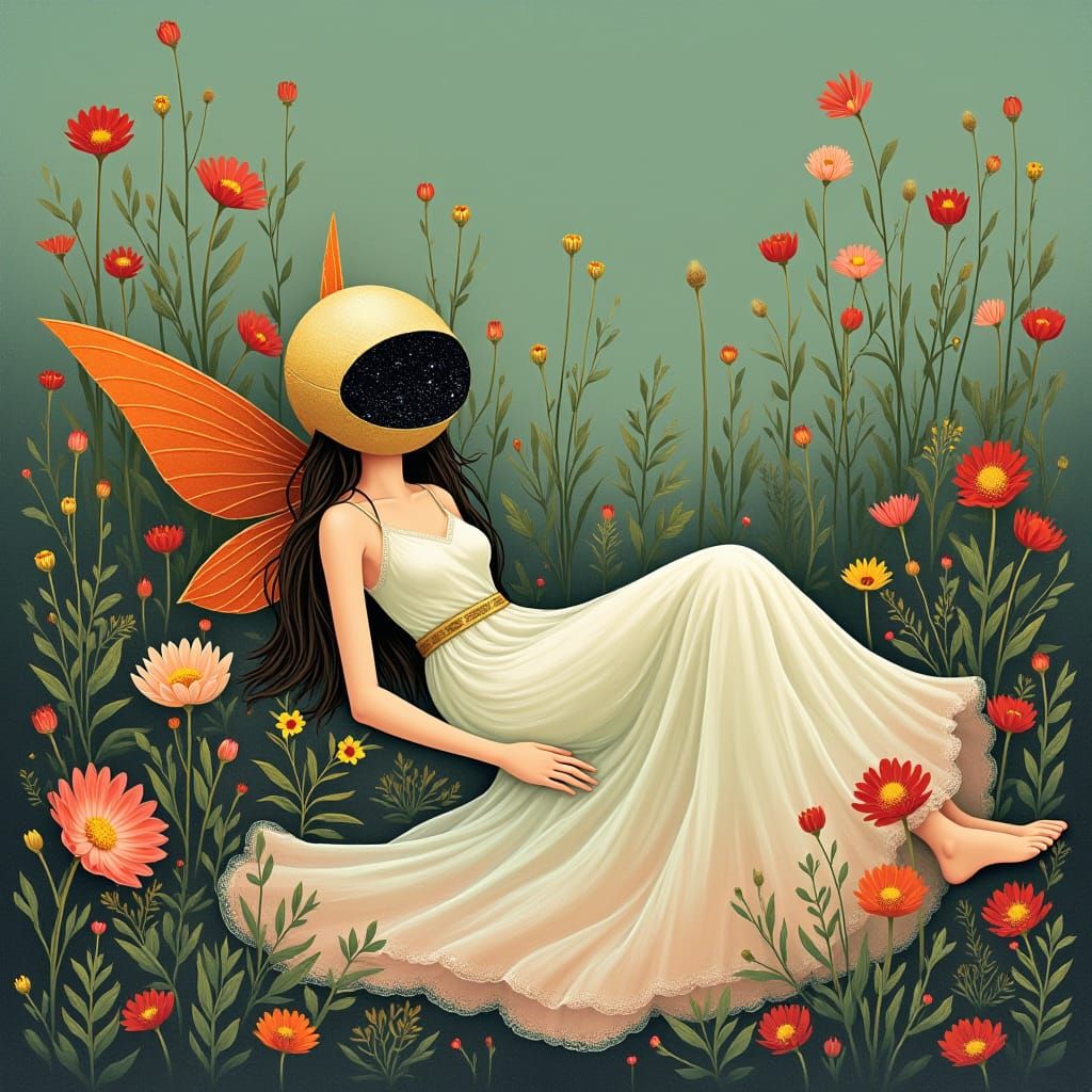 Ethereal Fairy in Blooming Wildflower Garden