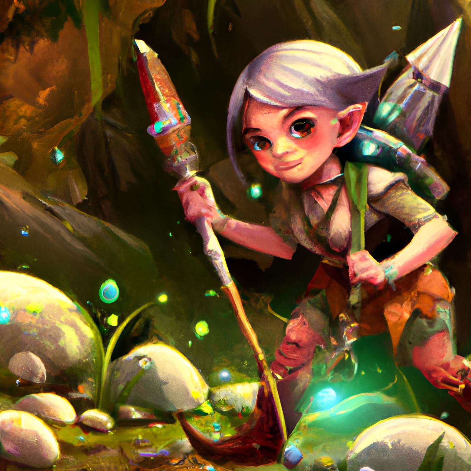Cute Chibi Gnome Ranger in Crystalline Forest