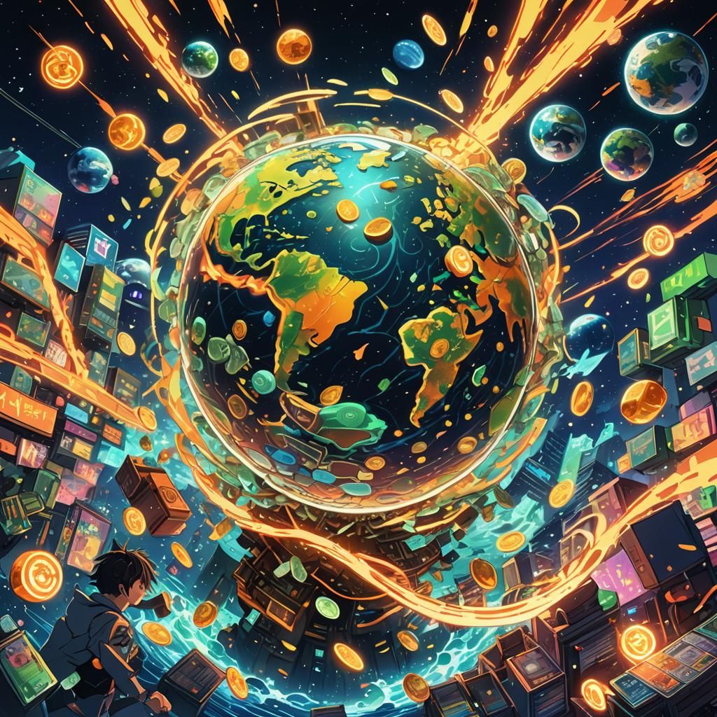 Earth Surrounded by Money: Vibrant Anime Illustration