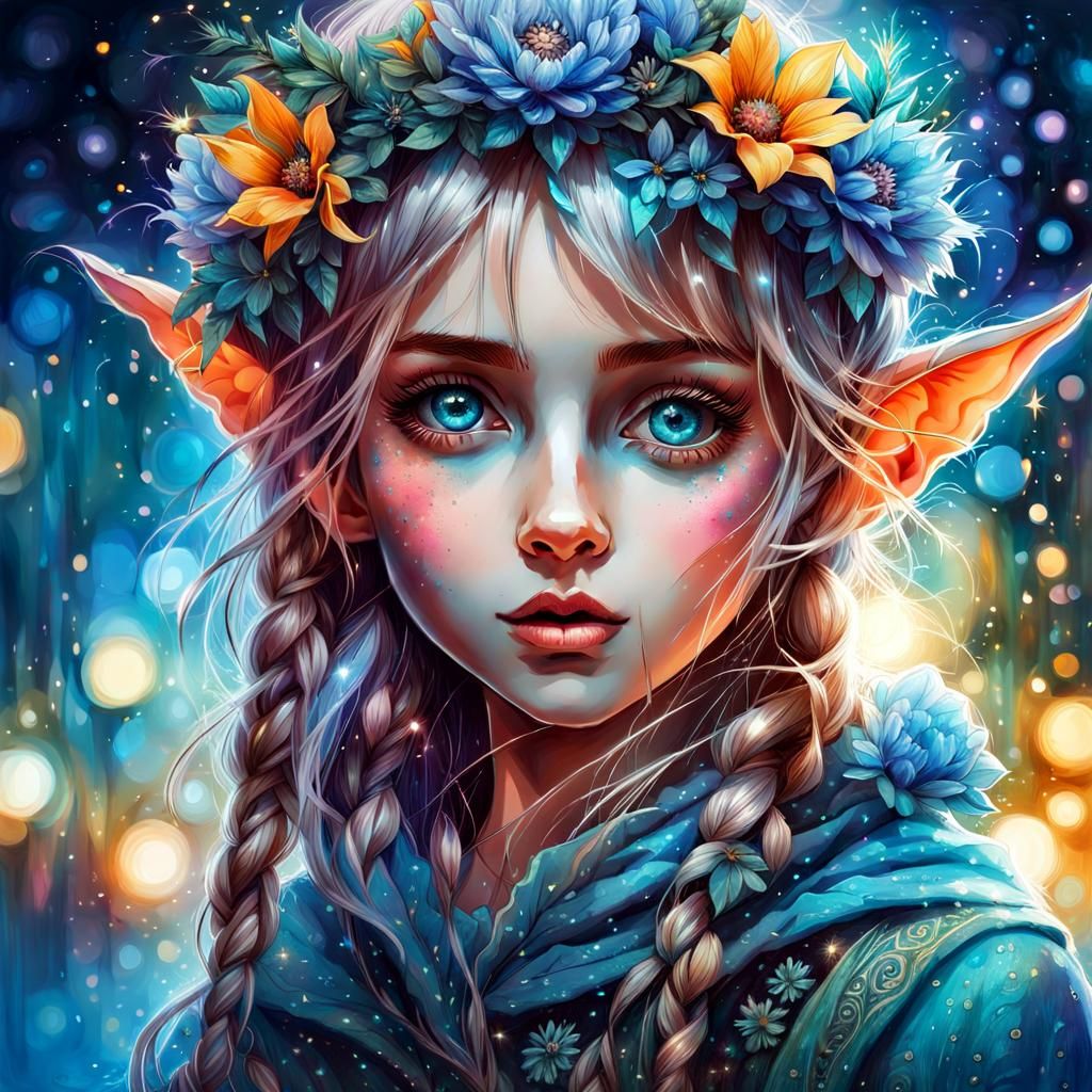 Adorable Elf Girl Portrait with Glowing Eyes