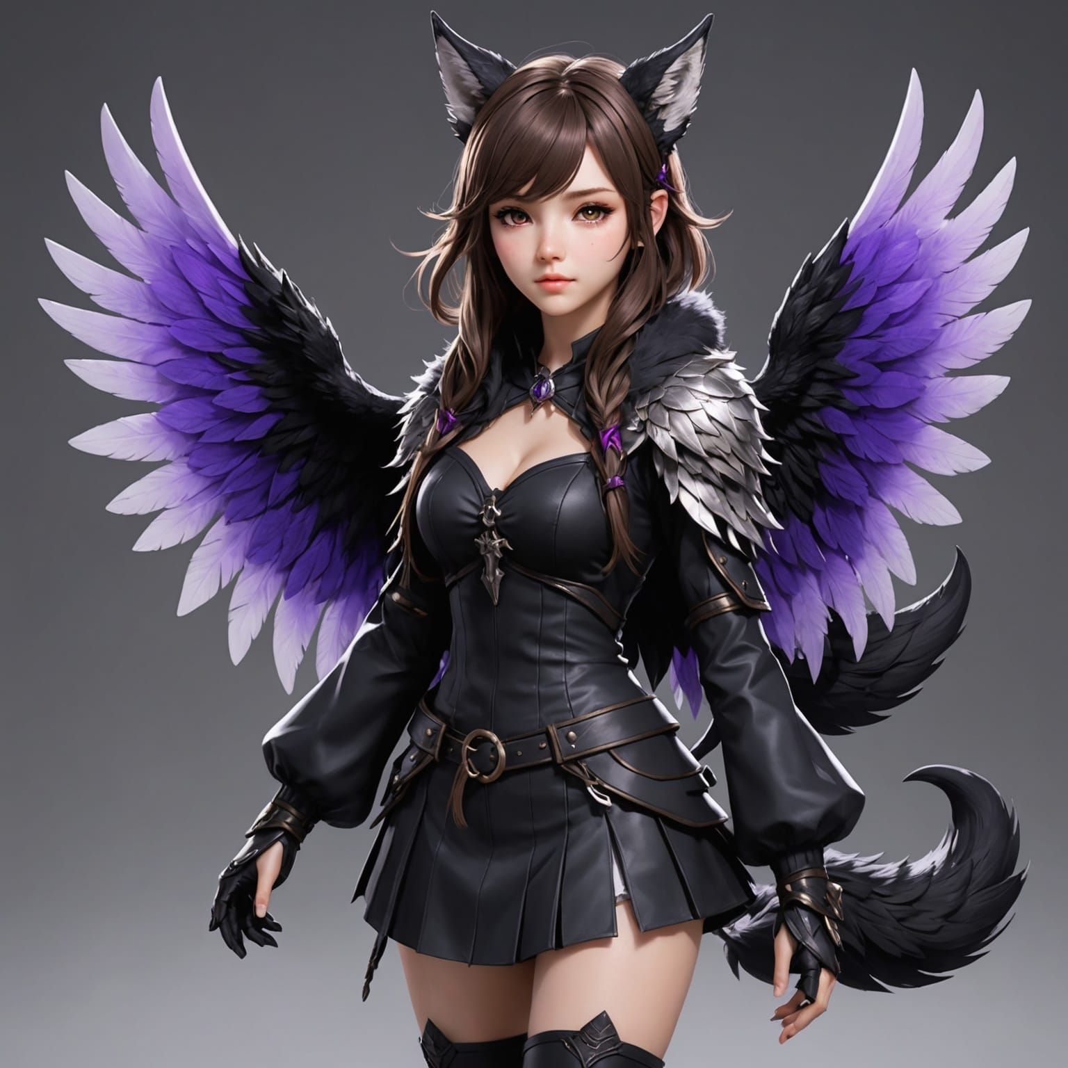 Anime Wolf Girl with Fairy Wings in 3D