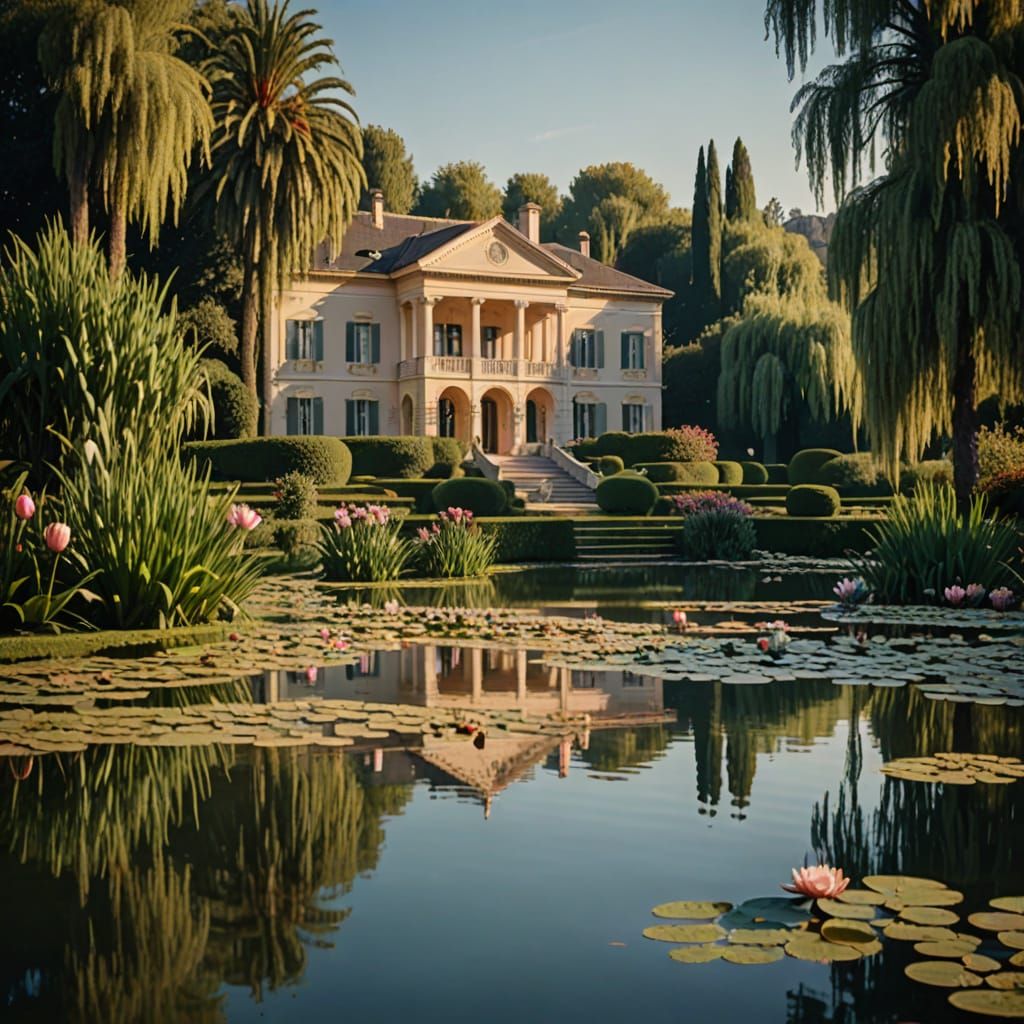 Serene Villa by a Tranquil Lake in a Romantic Style