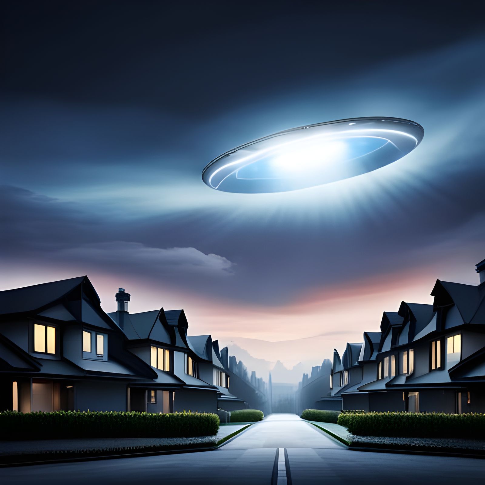 Ominous Metallic UFO Hovers Over Suburban Street