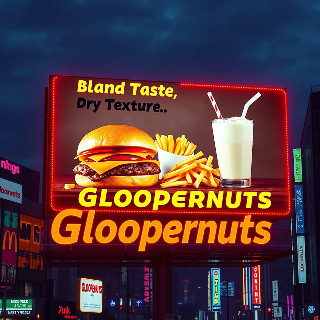 Vibrant Neon Billboard in Futuristic Cityscape Promoting Glo...