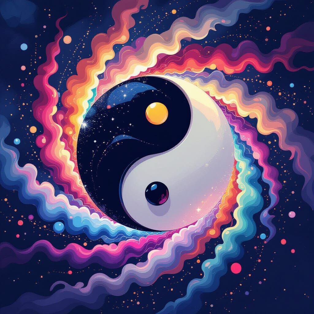 Yin Yang Symbol in Dreamlike Bead Blast Art