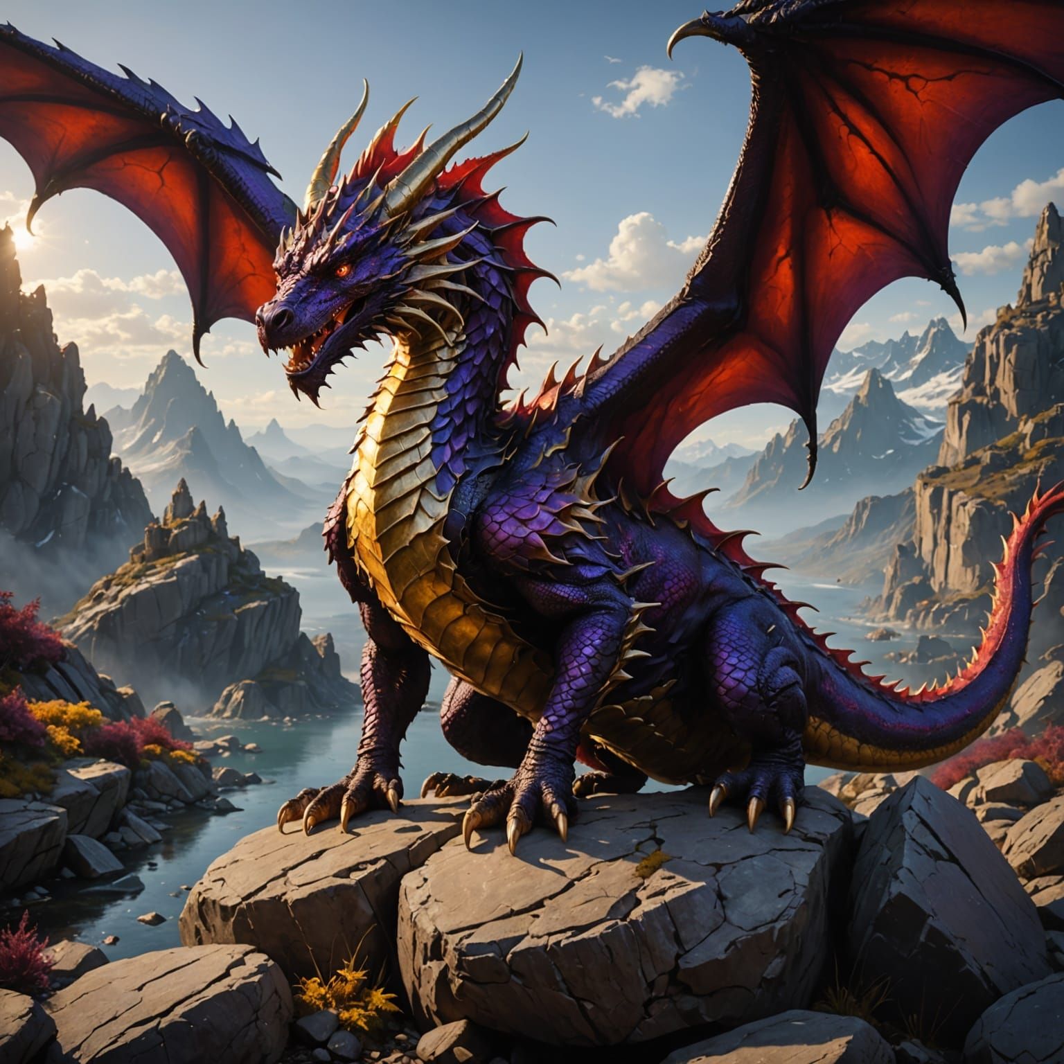 Red and Gold Dragon Ready to Fly