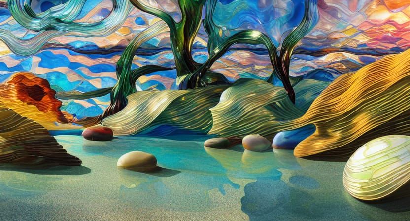 Polychrome Sea Glass Beach, Hyperdetailed Photorealism
