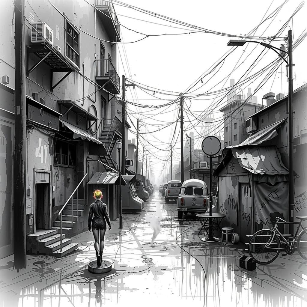 Cybergoth Model in Neon Lit Coffee Shop