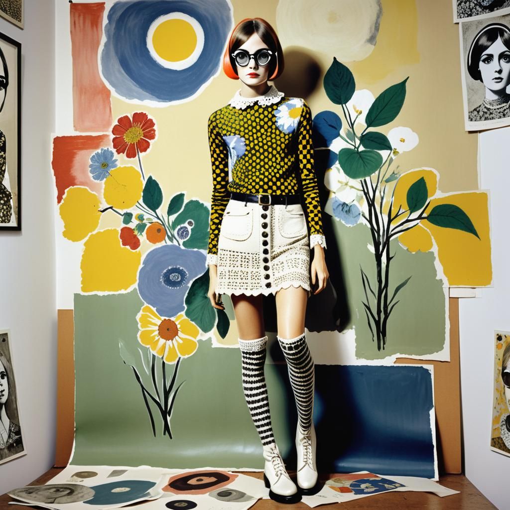 Twiggy-Inspired 60s Fashion in Gouache and Ink