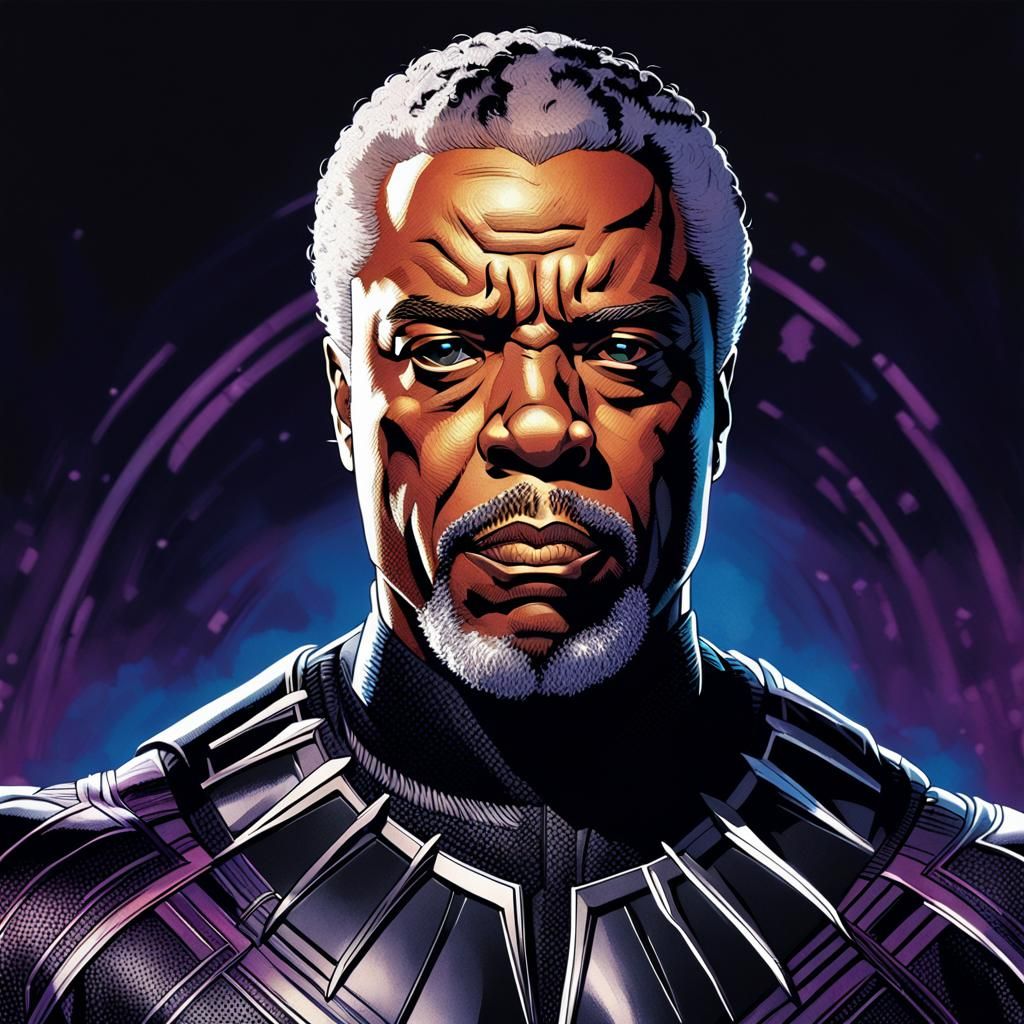 Black Panther Portrait in Comic Book Style