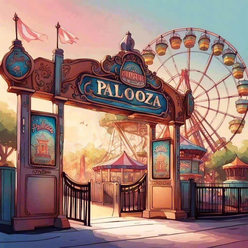 Amusement Park Entrance in Warm Light Pastel Colors