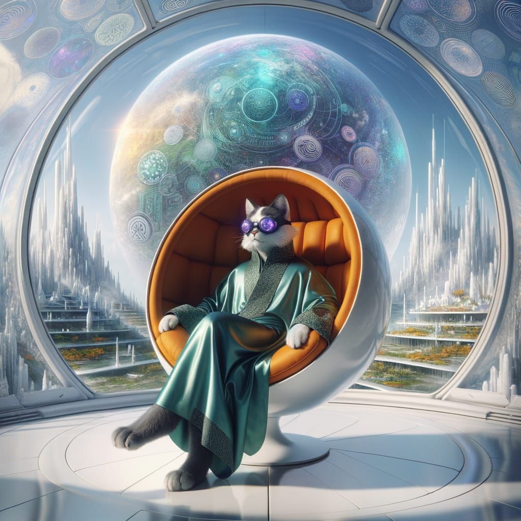 Futuristic Feline Seeks Wisdom in Crystal City