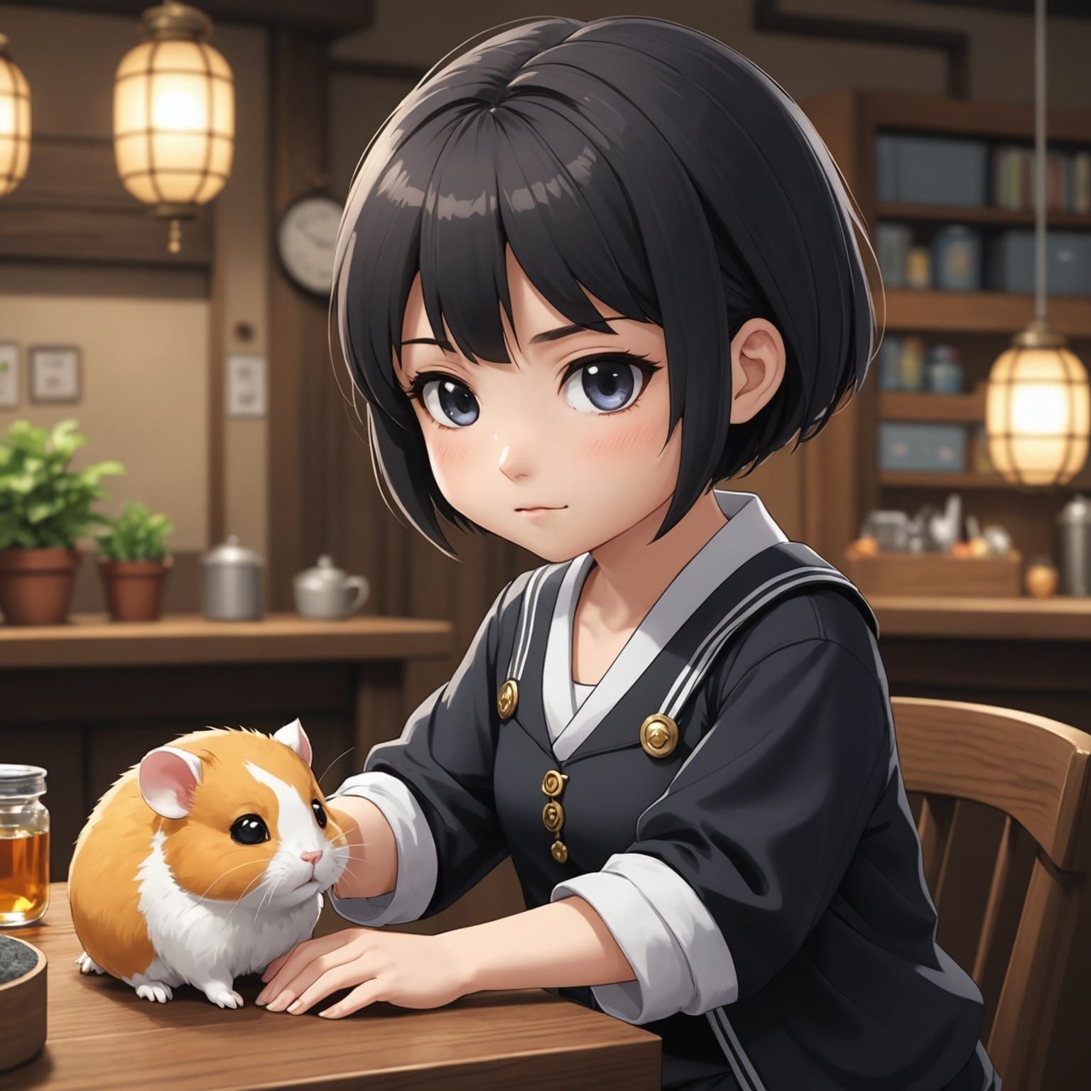 Anime Chibi Girl Petting Hamster in UHD