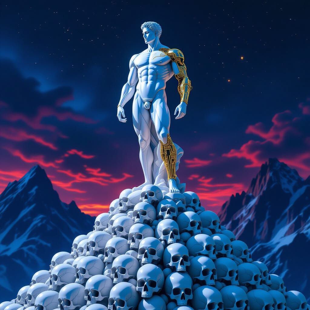 Biomechanical Prometheus Statue in Cosmic Horror Style