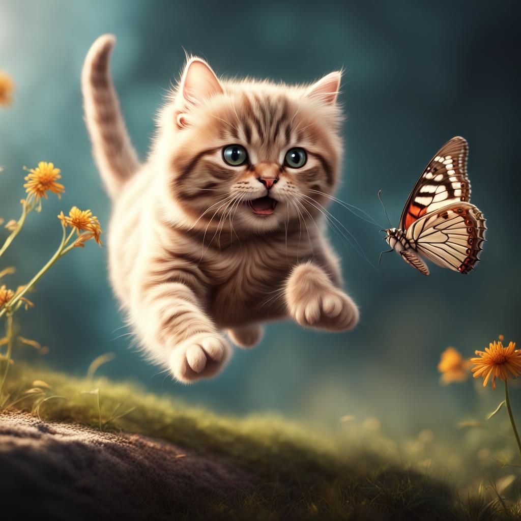 Munchkin Cat's Butterfly Pounce: Digital Matte Painting