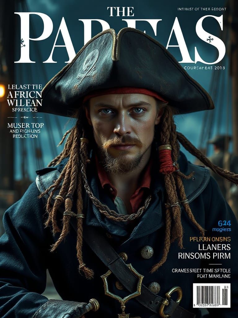 High-Contrast Pirate Fashion Cover in Hyperrealistic Style