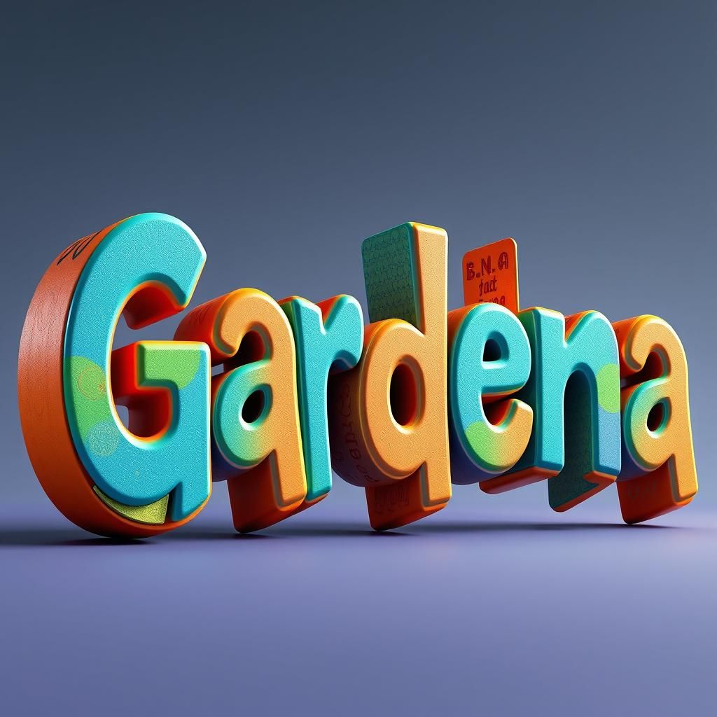 Bold "Gardena" Letters in Cartoonish 3D Style