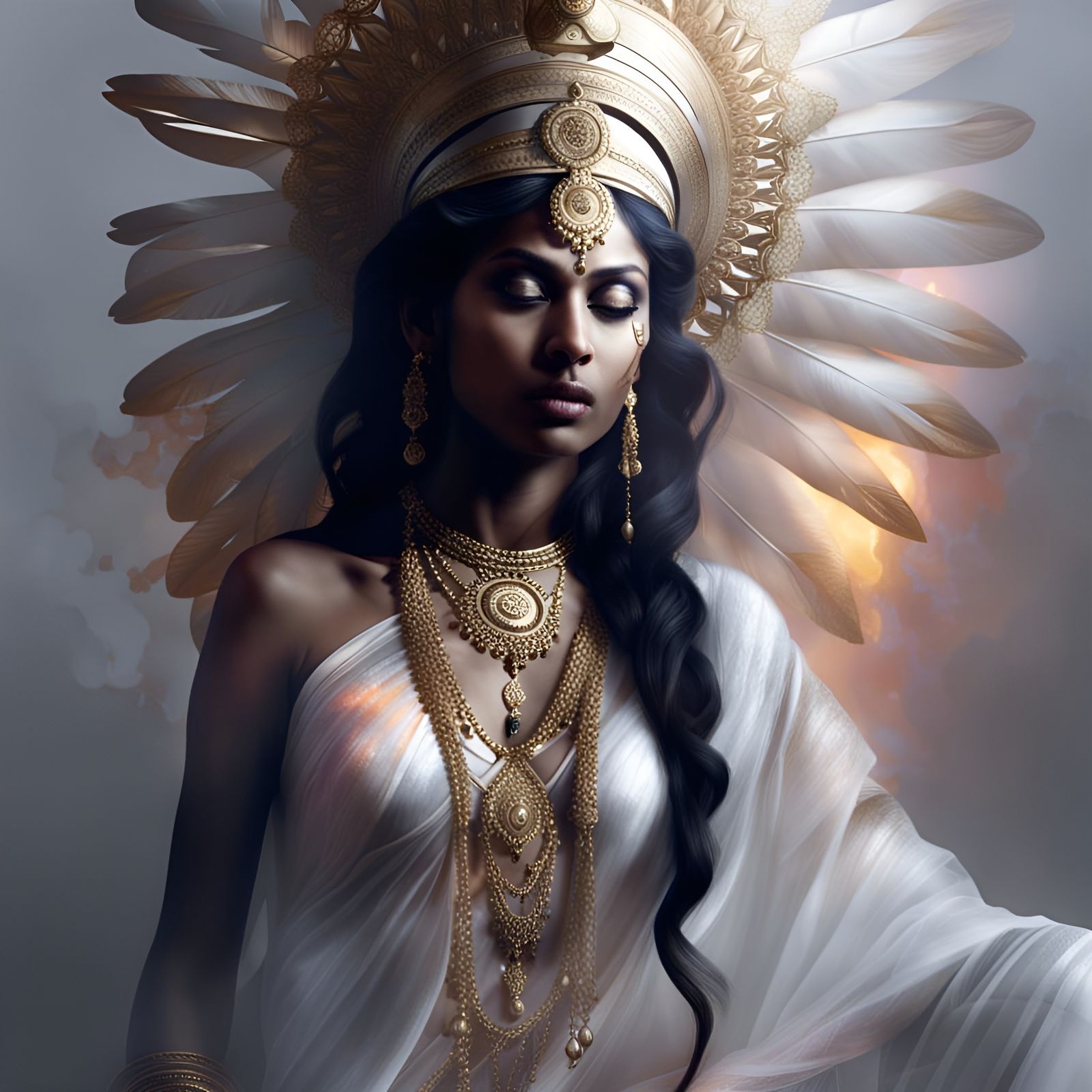 Hyperrealistic Indian Goddess of Dawn Portrait